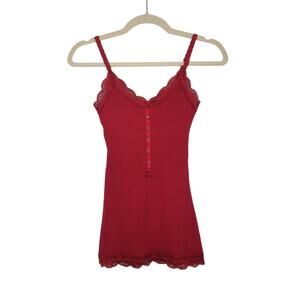 Vintage y2k SO Wear It Declare It Tank Top Red Lace Button Star Cami Spaghetti